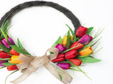 Artificial Flower Wreath 40cm Spring Summer Wreath Front Door Decoration for Indoor Outdoor Orange V1294-YM0901-3115250106611