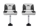 Seamanship 2X Folding Boat Seats with 2X Adjustable Pedestals 5575cm Marine Swivel Low Back 13cm BS-86202-GC-40-5575X2