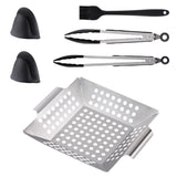 Grill Basket, Stainless Steel Grilling Basket, BBQ Grill Basket Wok for Vegetable, Kabobs, Shrimps, V1192-AZ-W-6419