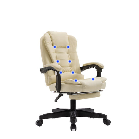 8 Point Massage Chair Executive Office Computer Seat Footrest Recliner Pu Leather Beige V255-806-BEIGE