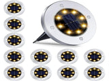 Solar Ground Lights, 12 Pack Solar Disk Lights Outdoor, 8 LED Upgraded Waterproof In-Ground V1366-AZ2-W-24303