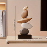 Modern Resin Stacked Stones Sculpture - Abstract Balanced Rock Art for Various Room Types, V1192-AZ-W-22943