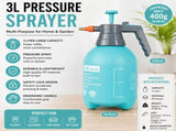 3L Blue Pressure Sprayer - PP Plastic Garden Watering Can with Adjustable Brass Nozzle, Hand Pump V888-ELOSUNG53585