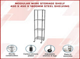 Modular Wire Storage 45x45cm Steel Shelving Chrome With Wheels For Garage Warehouse Or Kitchen V63-841291