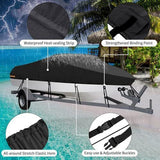 190T Polyester Taffeta Square Hull Boat Cover, Dustproof Waterproof Outdoor Vessel Protector, Black, V1221-XM-LB2998-GM124