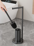 Freestanding Toilet Brush and Toilet Paper Holder Set Metal Bathroom Loo Brush Roll Stand with Round V1161-860069