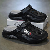 Unisex Clog Sandals Open Toe Slip-On Sandals Soft Sole Walking Shoes Outdoor - White and black V1102-M-SHOE-71471-BLAC-9AU9EU426828
