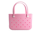 Waterproof Hexagon Mesh Beach Bag Large Capacity Travel Storage Tote for Swimwear Towel Sunglasses V1258-BAG-HS04-M-PNK