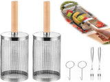 304 Stainless Steel Rolling Grill Basket Set with Removable Handle for Vegetables, Shrimp and V1189-LC-HW-00409