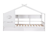 Artiss Kids Single Bed Frame with 3 Storage Bookcase & 2 Drawers House Bed Solid Wood Montessori Bed WBED-F-DREGO-S-WH-DRAW