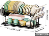 Black 2-Tier Kitchen Dish Drainer, Stainless Steel With Utensil Holder And Drip Tray V1188-MS-227-1710