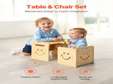 Montessori Weaning Table and Chair Set, 3 In 1 Wooden Toddler Table and Chairs with Chalkboard, V952-ETDNZY1708118E4HMV0