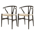 1 Set of 2 Artiss Dining Chairs Wooden Rattan Wishbone Black MO-DIN-B-01-RAT-BKX2