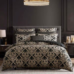 Davinci Vercelli Noir Bold Italianesque Motifs Adorn Robed Finish Quilt Cover Set King V442-LED-QUILTCS-VERCELLINOIR-BLACK-KI