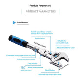 5 in 1 Flex Head Adjustable Wrench, Reversible Jaw Pipe Wrench with Retractable Extension Shank and V1192-AZ-W-0819