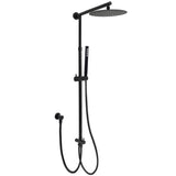 Matt Black Dual Round Shower Set 10" Rain Head Metal Handheld Sliding Rail Arm Diverter V1233-SC842BSS019CBLKSR110B