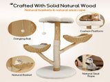 Solid Wood Cat Tree with 3 Branches & Baskets V767-P-XM1668