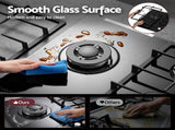 Devanti 59cm Gas Cooktop 3 Burner Knob Control Glass Hob Cast Iron Black CT-GAS-3B-BK