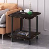 SOGA 2X 70cm Black Ceramic Side Table Stone Pattern Modern Design with Black Metal Legs SIDETAB39X2