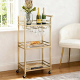 Artiss Kitchen Island Cart Trolley Rolling Serving Storage Wine Glass 43cm Gold FUR-Z-BC-GLASS-43
