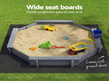 Keezi Kids Sandpit Wooden Round Sand Pit with Cover Bench Seat Beach Toys 182cm Grey SAND-OCTA-177-GR