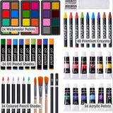 Black 175-Piece Deluxe Art Set with 2 Drawing Boards, Wax Crayons, Acrylic Paints, Colored Pencils, V1106-MSHB175003