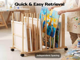 Artiss Art Drying & Storage Rack with Caster Wheels, Solid Wood Adjustable Slots Rack for Drawing ASR-ADJ-9H-LW