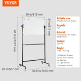 91.5x61cm Rolling Magnetic Whiteboard, Double-sided Mobile Whiteboard, Adjustable Height Dry Erase V952-BBYCDL3624ABSW8OMV0