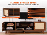 Rattan TV Stand for 75in TV, Boho TV Stand with Rattan Door, Entertainment Center with Build-in V952-TBDSJ66INCHE0TAMJV3