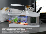 Multifunctional USB Rechargeable Mini Fish Tank Aquarium with Clock Function LED Light White V1294-YM0727-JY05831-01