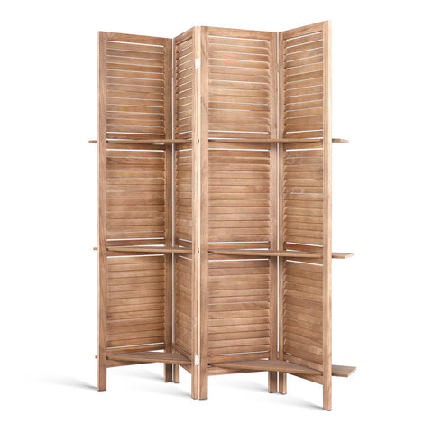 Artiss 4 Panel Room Divider Screen 163x170cm Shelf Oak RD-B-0590-4P-BR