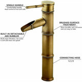 High Bamboo Faucet, Waterfall Basin Mixer Tap, Single Hole Hot and Cold Water Available, Bronze V1237-ZY-715-066