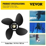 Outboard Propeller, Replace for OEM 3587522, 4-Blade 14 1/4" x 19" Pitch Aluminium Boat Propeller, V952-CLXJH41414X19DFBXV0