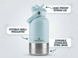 Pawstock 3-in-1 Insulated Dog Water Bottle with Dual Bowls 1L Stainless Steel Travel Bottle-Aqua V1242-HD-16-0003