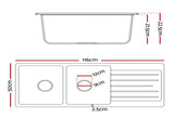 Cefito Kitchen Sink 116x50cm Granite Stone Sink Double Bowl Black SINK-STONE-A-11650-BK