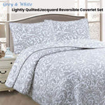 Jane Barrington Grey & White Lightly Quilted Jacquard Reversible Coverlet Set King V442-IDC-COVERLETS-JACQUARD-GREY-KI