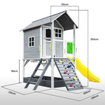 ROVO KIDS Wooden Tower Cubby House with Slide, Sandpit, Climbing Wall, Noughts & Crosses V219-PLYCBHRV4GYA