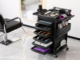 Embellir Salon Trolley 2 Lockable Doors 6 Tier Trays Mobile Hair Cart Black SA-TR-6T-LOCK-BK