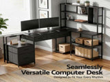 Artiss 200cm L Shaped Gaming Desk Computer Desk with LED Lights & Power Outlets MET-FC-25219-BK-AB