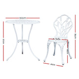 Gardeon 3PC Outdoor Setting Bistro Set Chairs Table Cast Aluminum Patio Furniture Tulip White GB-CALU-3PC-XG1018-WH