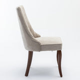 2x Fabric Channel Tufted Dining Chairs with Curved Wood Legs -Beige V226-SW1847BG