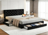 Artiss Double Bed Frame Storage Charging Station Upholstered 3 Drawers USB Type-C BFRAME-G-LUNA-D-BK-ABC