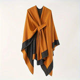 Solid Color Striped-Border Faux Cashmere Shawl Scarf, Minimalist Versatile Autumn Winter Warmth V1232-WJ003