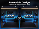 Artiss 200cm L Shaped Gaming Desk Computer Desk with LED Lights & Power Outlets MET-FC-25219-BK-AB