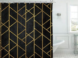 Black Gold Geometric Shower Curtain - Modern Abstract Polyester Fabric Waterproof Bathroom Decor, 12 V1192-AZ-W-29952