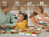 Snackle Box Container, Portable 9 Compartments Divided Serving Tray with Lid and Handle, Clear Snack V1258-DP02-C-575