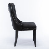 2x Velvet Dining Chairs Upholstered Tufted Kithcen Chair with Solid Wood Legs Stud Trim and V226-SW8801BK