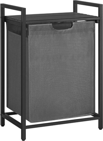 VASAGLE Laundry Hamper with Shelf and Pull-Out Bag 65L Black and Gray V227-9101263002490