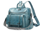Blue & Grey Retro Soft PU Leather Backpack for Women - Water-Resistant Large Capacity Travel V888-ELOSUNG45254