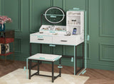 White Black Dressing Table Stool Set with LED Lights and Charging Station, 80x136cm LSB-59322